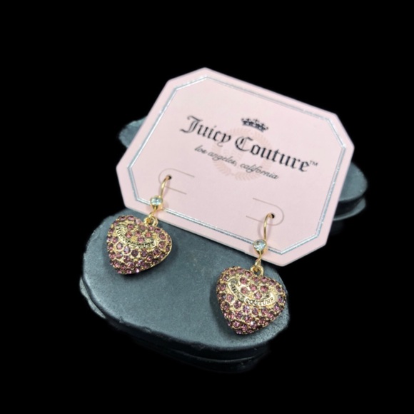 Juicy Couture Gold Tone Pink Crystal Heart Earrings - Picture 3 of 13